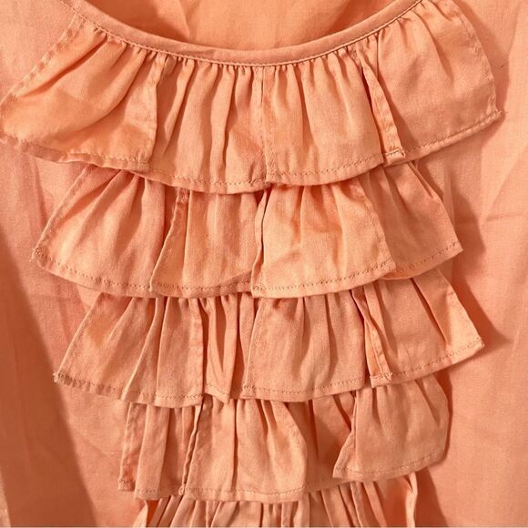 Talbots Peach Orange Ruffled Round Neck Cotton Sleeveless Blouse - Picture 4 of 8
